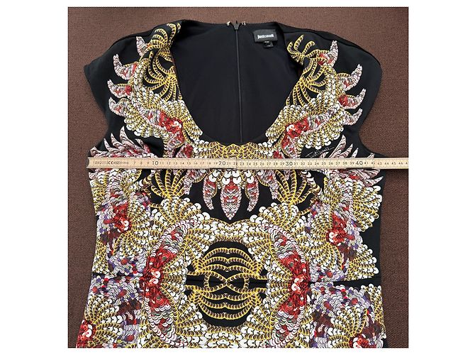 Just Cavalli Schwarzes Kleid mit Baroque-Print Mehrfarben Golden - Ansicht 7
