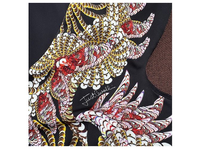 Just Cavalli Schwarzes Kleid mit Baroque-Print Mehrfarben Golden - Ansicht 8