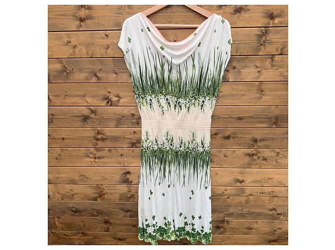 Autre Marque Class Roberto Cavalli Kleid mit Kleeblatt-Print - Weiß/Grün - Ansicht 2