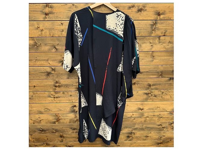 Max Mara Vestido Maxi de Seda Pura Seta Estampado Abstracto Negro Blanco Roja Azul Amarillo Verde claro - vista 2
