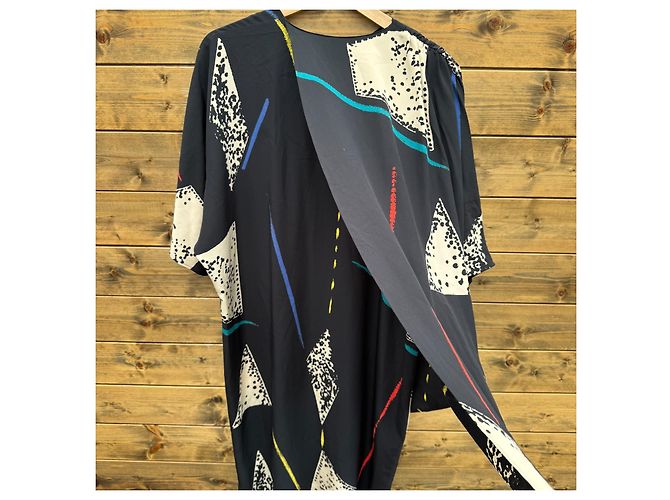 Max Mara Vestido Maxi de Seda Pura Seta Estampado Abstracto Negro Blanco Roja Azul Amarillo Verde claro - vista 3