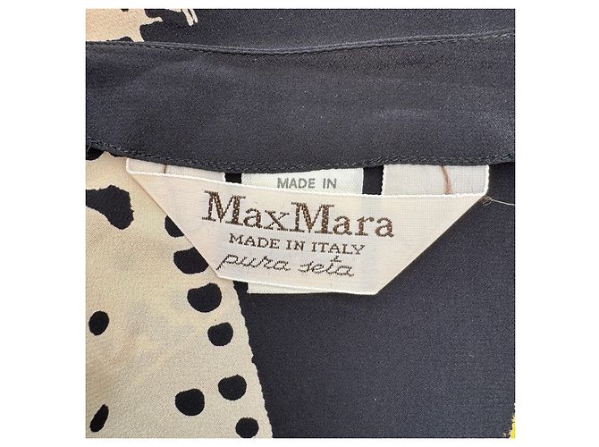Max Mara Vestido Maxi de Seda Pura Seta Estampado Abstracto Negro Blanco Roja Azul Amarillo Verde claro - vista 5