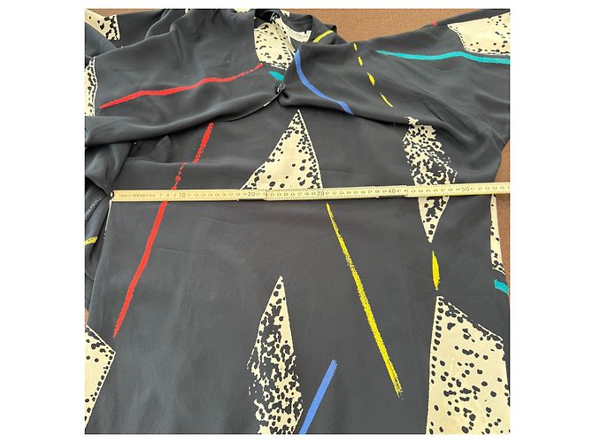 Max Mara Vestido Maxi de Seda Pura Seta Estampado Abstracto Negro Blanco Roja Azul Amarillo Verde claro - vista 7