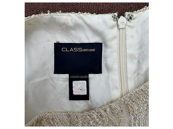 Autre Marque Class Roberto Cavalli Besticktes Brokatkleid Beige - Ansicht 4