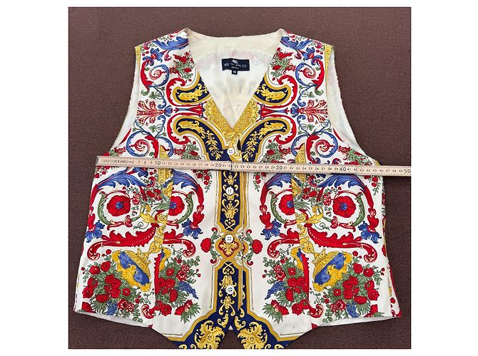 Etro Seidenweste mit Barock-Print Weiß Rot Blau Golden - Ansicht 6