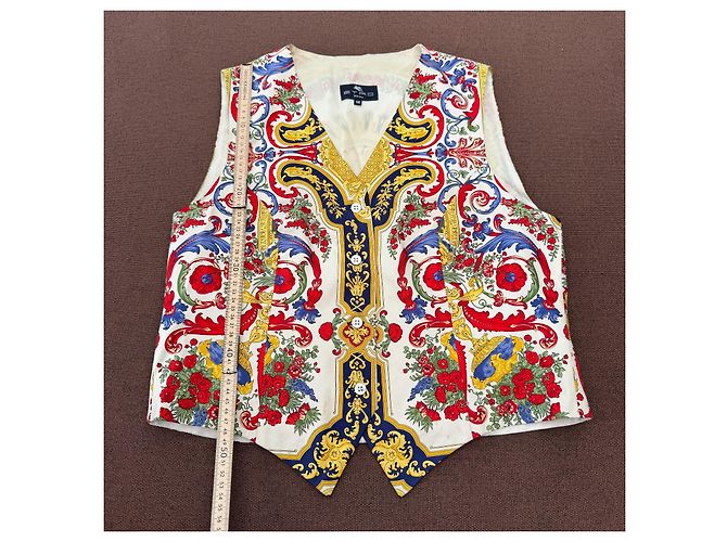 Etro Seidenweste mit Barock-Print Weiß Rot Blau Golden - Ansicht 7