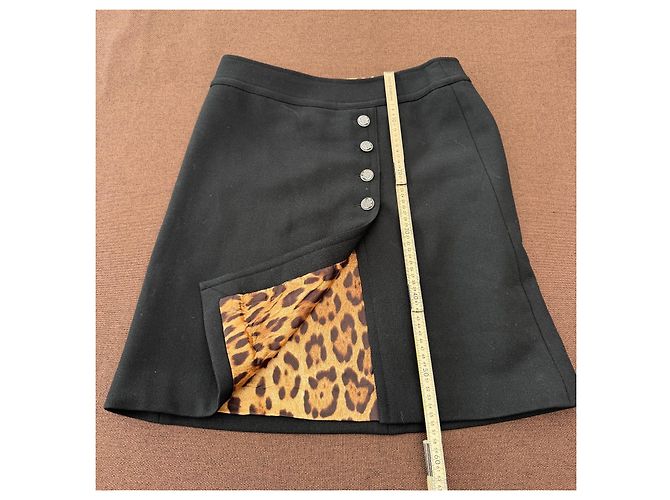 Dolce & Gabbana Saia evasê de lã virgem preta Preto Estampa de leopardo - vista 6