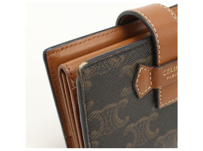 Céline Portafoglio bi-fold Celine in tela Triomphe marrone - vista 8