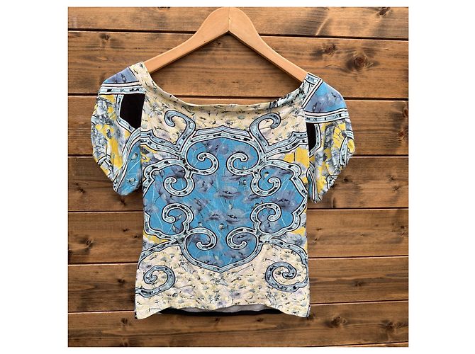 Roberto Cavalli Top Estampado Barroco Negro Blanco Azul Amarillo - vista 2