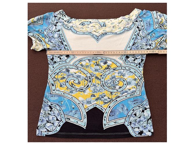 Roberto Cavalli Top Estampado Barroco Negro Blanco Azul Amarillo - vista 6