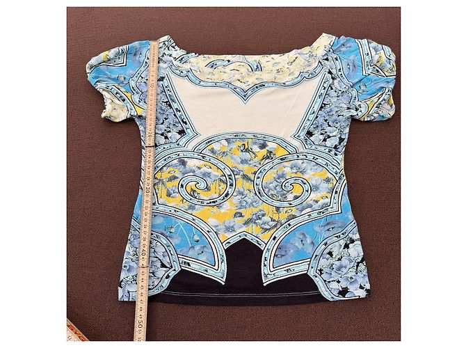 Roberto Cavalli Top Estampado Barroco Negro Blanco Azul Amarillo - vista 7