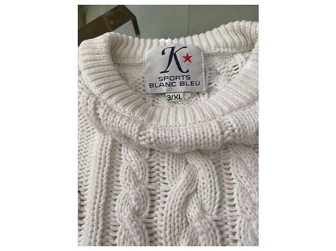Autre Marque Sports Blanc Bleu weißer Zopfstrickpullover - Ansicht 2