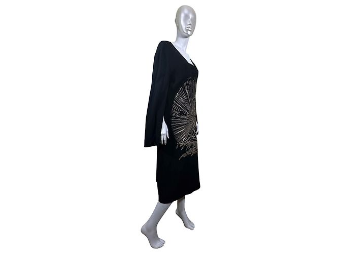 Stella Mc Cartney Stella McCartney Embroidered Mountain and Sun Black Dress Golden - view 4