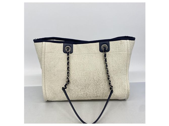 Chanel Deauville Stroh-Tote-Bag mit Kette Marineblau - Ansicht 12