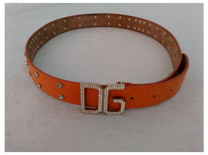 Dolce & Gabbana orangefarbener Ledergürtel mit Strass - Ansicht 4