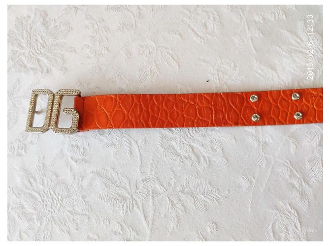 Dolce & Gabbana orangefarbener Ledergürtel mit Strass - Ansicht 6