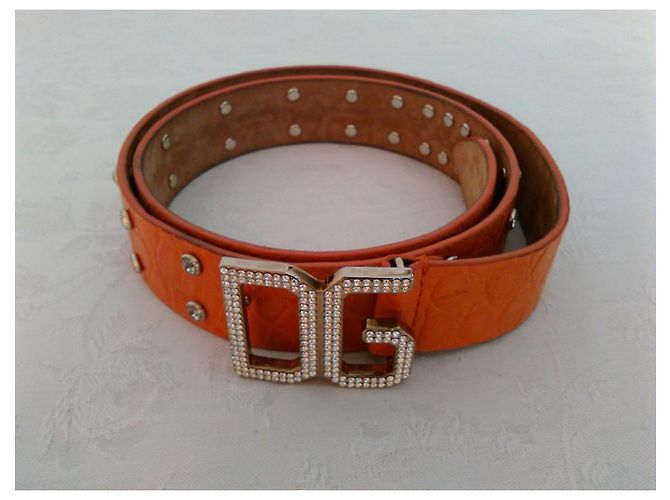 Dolce & Gabbana orangefarbener Ledergürtel mit Strass - Ansicht 7
