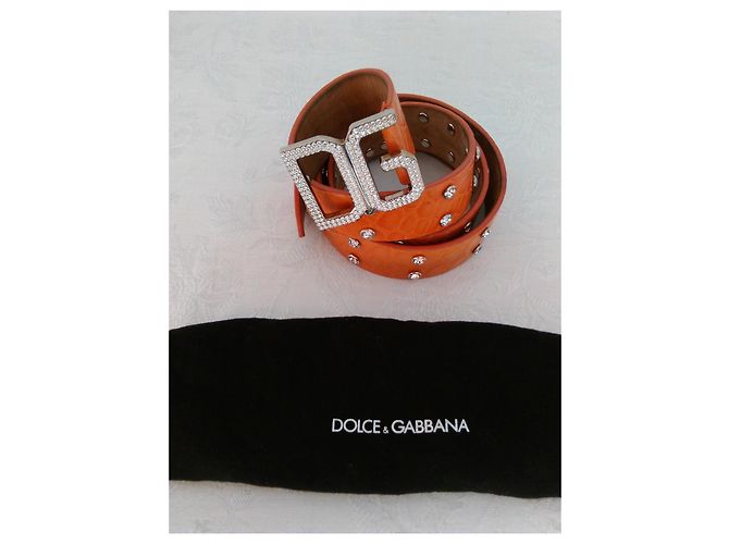 Dolce & Gabbana orangefarbener Ledergürtel mit Strass - Ansicht 8