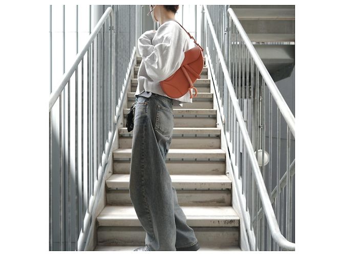 Borsa Saddle in pelle arancione Christian Dior - vista 14