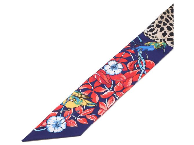 Hermès Foulard Twilly in seta Hermes Jungle Love Marine Rouge - vista 2