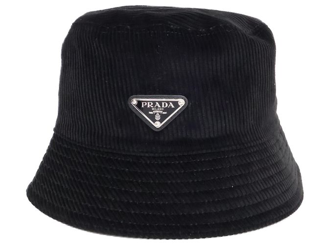Cappello bucket in velluto a coste con logo Triangle Prada Nero - vista 2