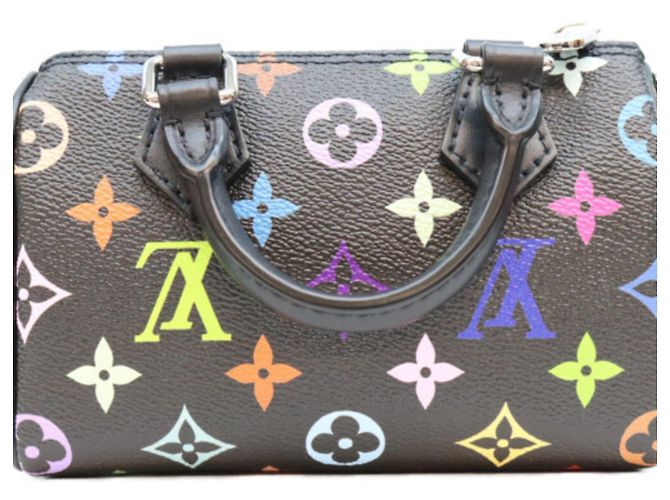 Louis Vuitton x Takashi Murakami Multicolor Noir Nano Speedy Boston Bag Preto - vista 3
