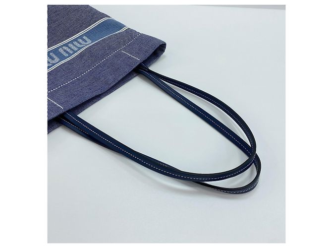 Borsa tote in denim con logo jacquard Miu Miu Blu - vista 10