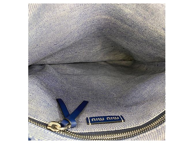 Borsa tote in denim con logo jacquard Miu Miu Blu - vista 12