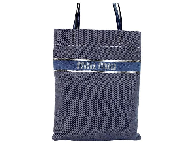 Borsa tote in denim con logo jacquard Miu Miu Blu - vista 2