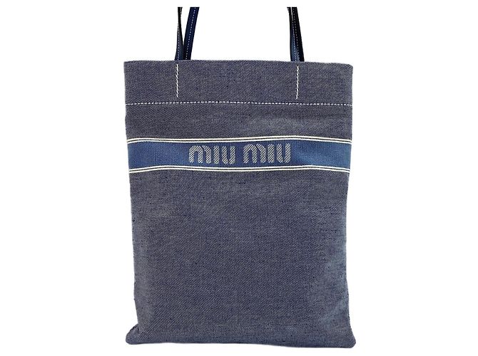 Borsa tote in denim con logo jacquard Miu Miu Blu - vista 3