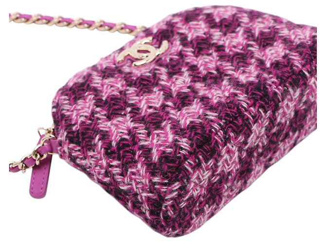 Chanel Purple Mini CC gesteppte Tweed-Clutch mit Kette - Ansicht 8