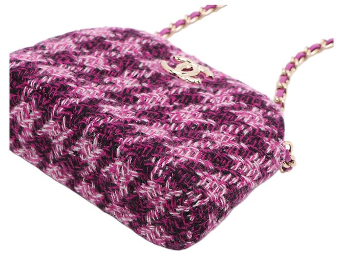 Chanel Purple Mini CC gesteppte Tweed-Clutch mit Kette - Ansicht 9