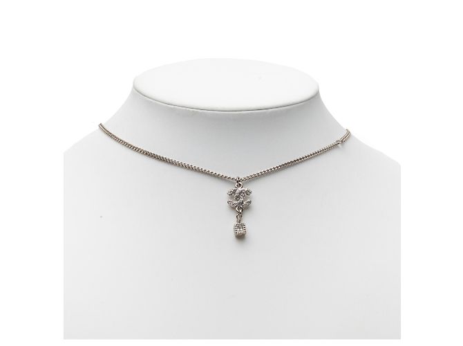 Collana con pendente Cube in ottone e strass CC argento Chanel - vista 6