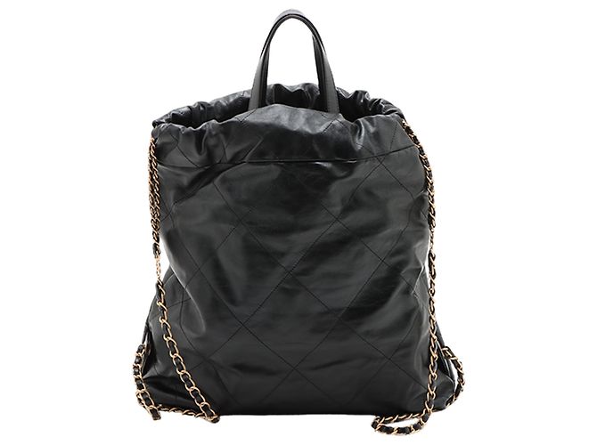 Chanel 22 Rucksack aus glänzendem gestepptem Kalbsleder Schwarz Small - Ansicht 2