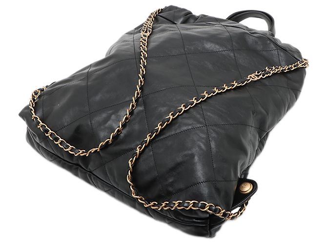Chanel 22 Rucksack aus glänzendem gestepptem Kalbsleder Schwarz Small - Ansicht 3