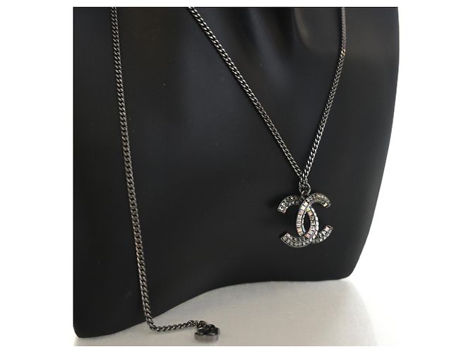 Collana con pendente Chanel Silver CC in ottone e strass Argento - vista 2