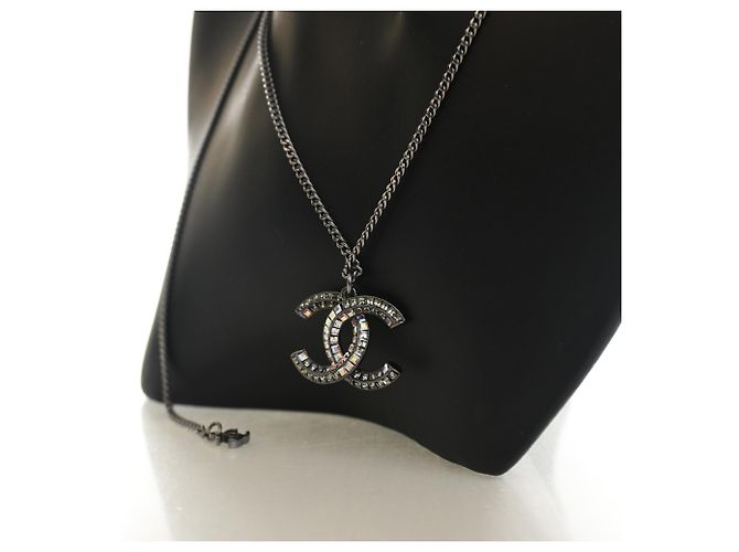 Collana con pendente Chanel Silver CC in ottone e strass Argento - vista 3
