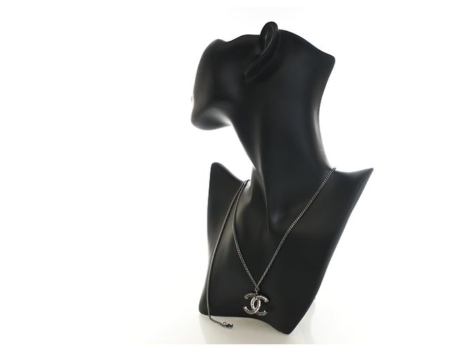 Collana con pendente Chanel Silver CC in ottone e strass Argento - vista 7