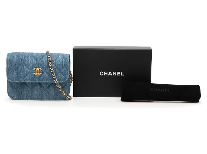 Clutch Chanel Blue Mini Quilted Denim Pearl Crush con catena - vista 7
