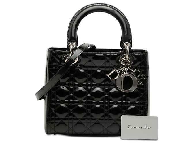 Dior Black Medium Patent Cannage Lady Dior Nero - vista 7