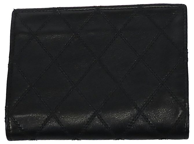 Chanel Schwarzes CC gestepptes Lammleder Bifold Compact Wallet - Ansicht 2