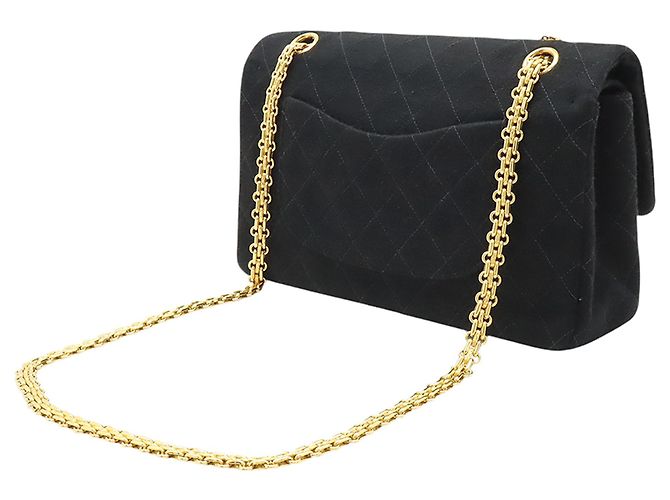 Chanel Black Medium Classic Jersey Bijoux Chain Double Flap Nero - vista 2