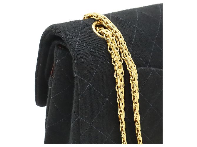 Chanel Black Medium Classic Jersey Bijoux Chain Double Flap Nero - vista 5