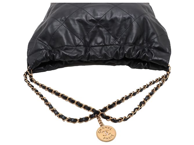 Chanel 22 Handtasche aus gestepptem glänzendem Kalbsleder Schwarz Medium - Ansicht 10