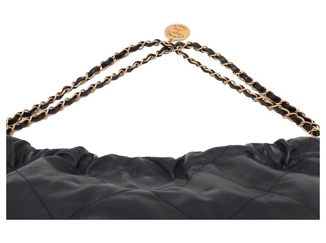 Chanel 22 Handtasche aus gestepptem glänzendem Kalbsleder Schwarz Medium - Ansicht 9