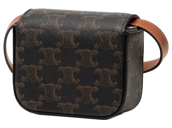 Céline Celine Claude Crossbody in Tela Cerata Mini Triomphe Marrone Marrone scuro - vista 2