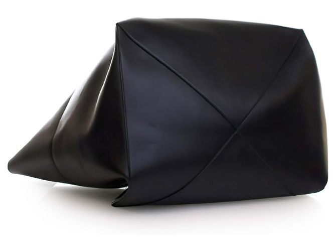 LOEWE Tote Pieghevole Puzzle in pelle di vitello lucida nera XXL Nero - vista 14