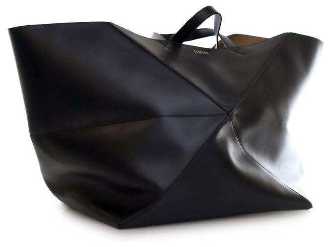 LOEWE Tote Pieghevole Puzzle in pelle di vitello lucida nera XXL Nero - vista 2