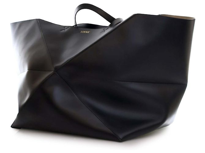 LOEWE Tote Pieghevole Puzzle in pelle di vitello lucida nera XXL Nero - vista 3