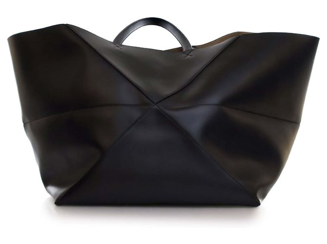 LOEWE Tote Pieghevole Puzzle in pelle di vitello lucida nera XXL Nero - vista 4